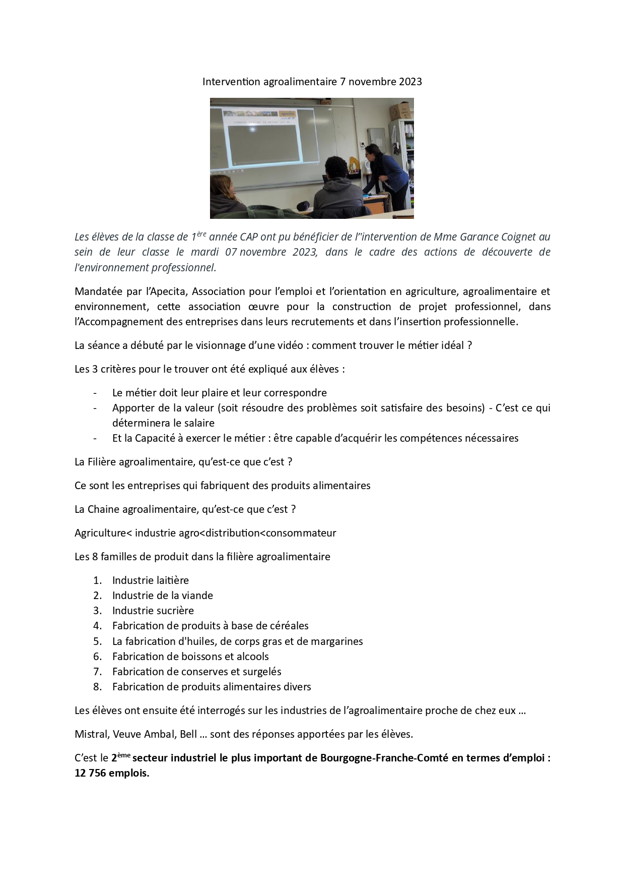 Article site Internet Intervention agroalimentaire 7 novembre 2023 page 0001