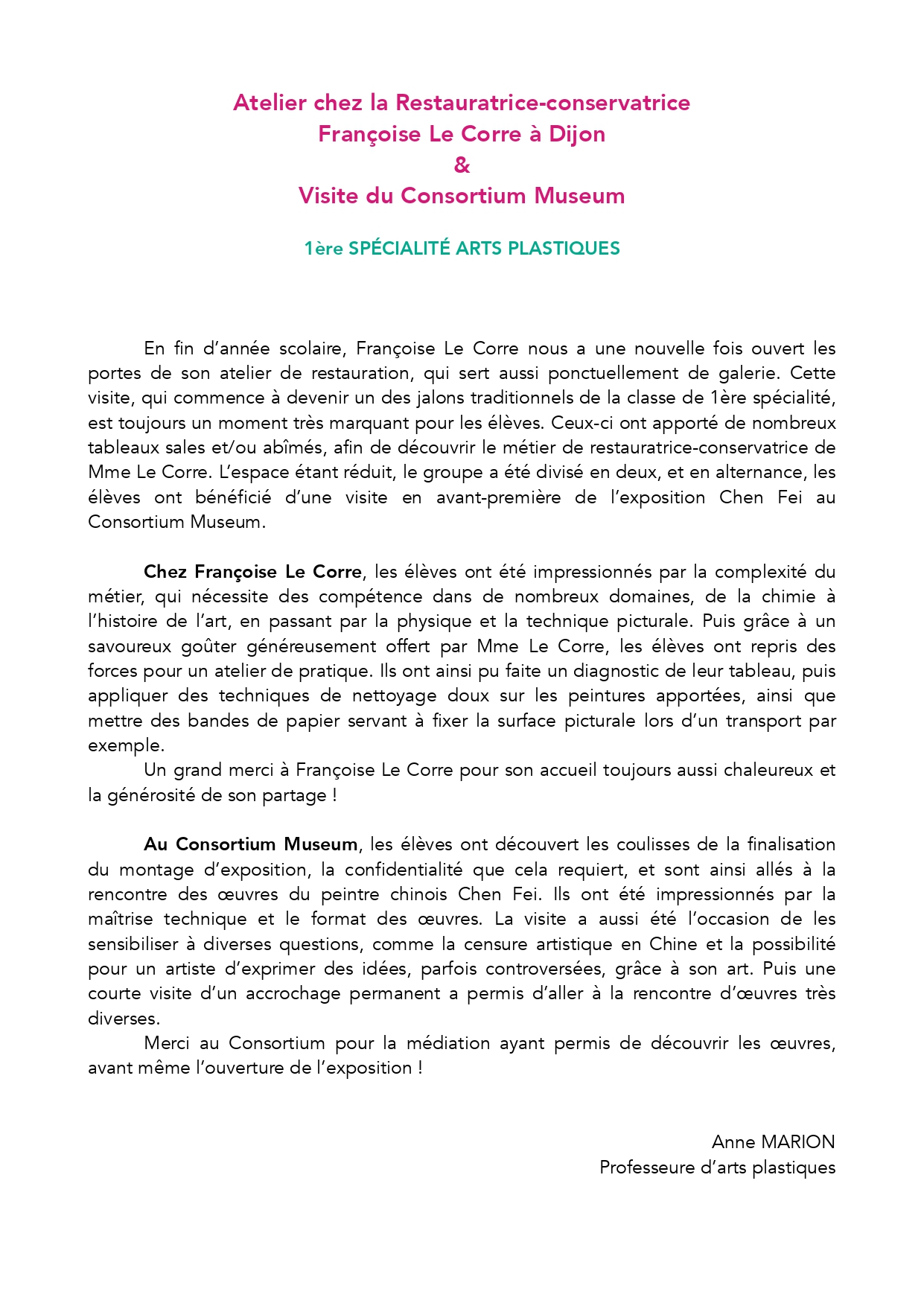 CR Atelier chez la Restauratrice conservatrice Françoise Le Corre page 0001